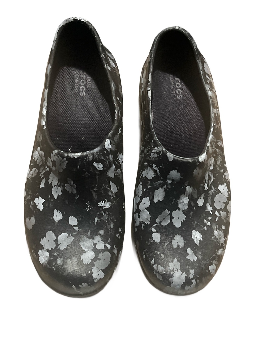 Crocs Neria Pro II Clogs Slip Resistant Work Shoes Gray Black Floral Women Sz 8